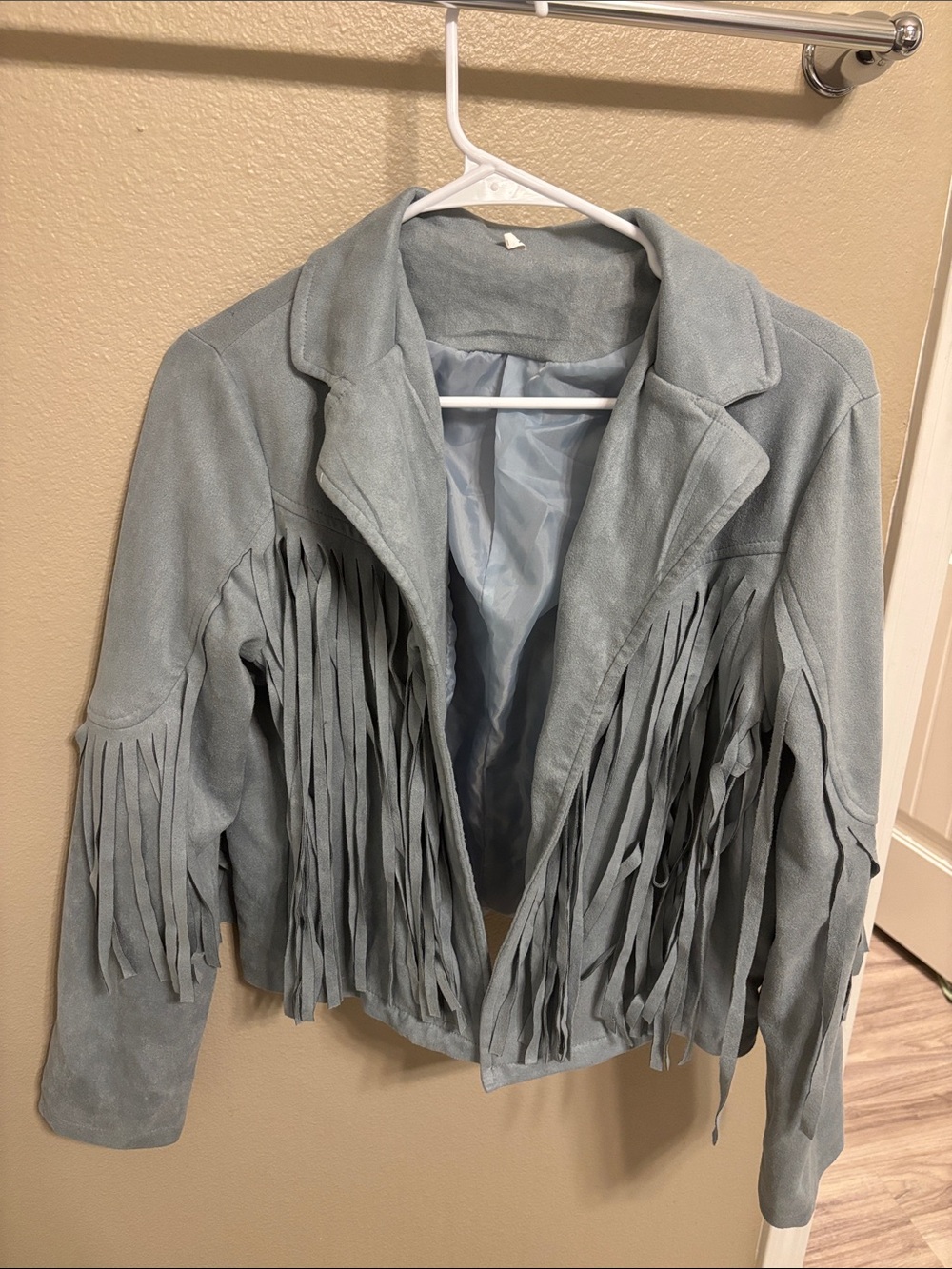 Fringe Suede Jacket - Light Blue